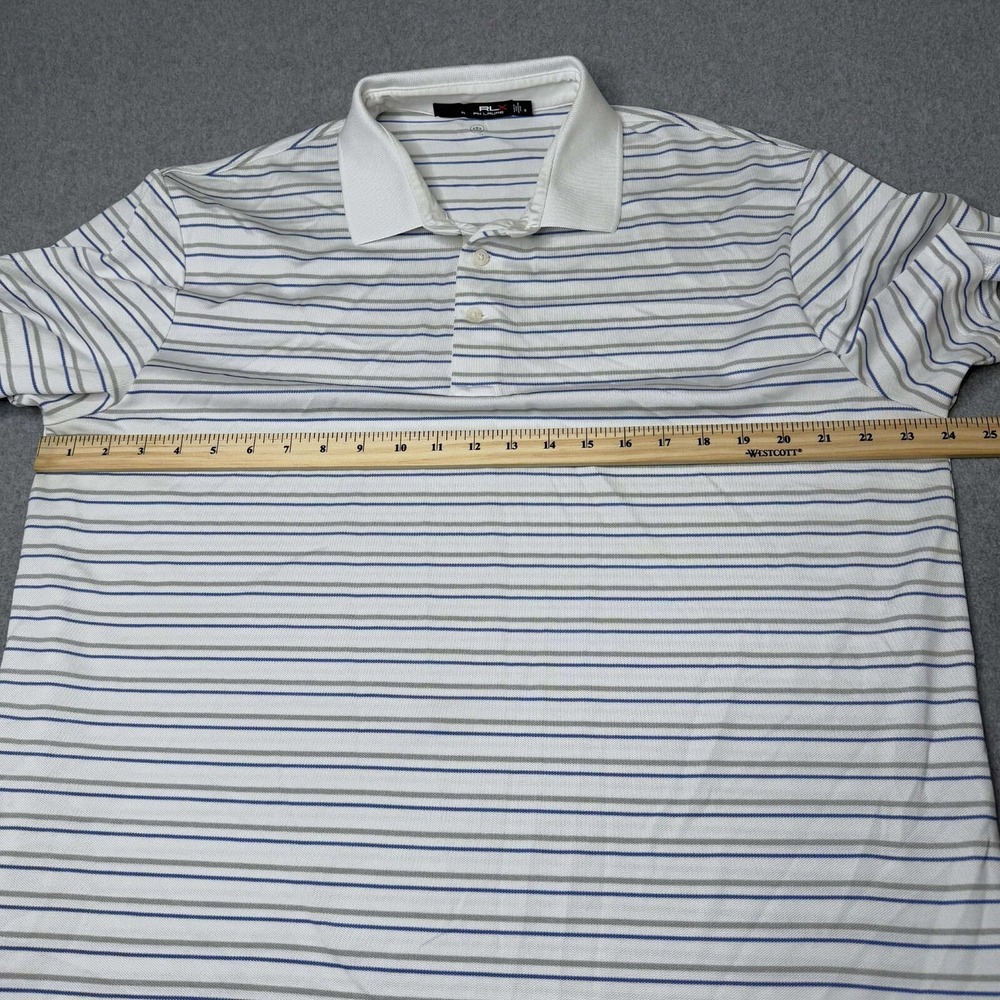 RLX Ralph Lauren Performance Polo Grey White Striped Men's Size Large Golf - Picture 5 of 7